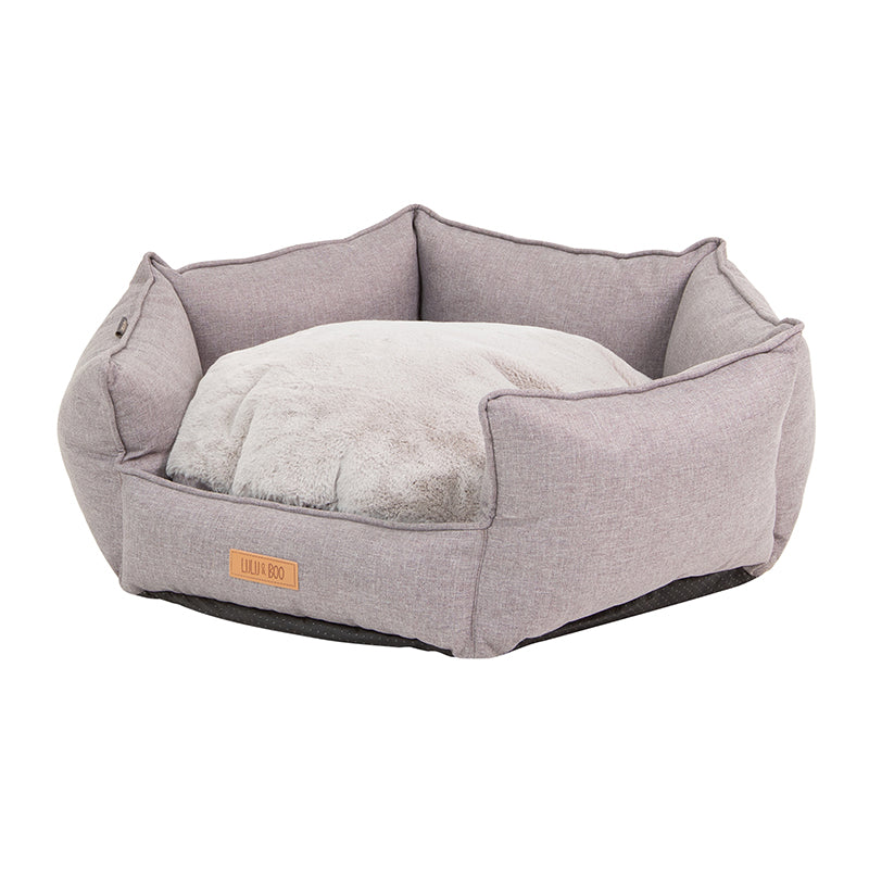 Low Front Hexagonal Grey Bed with Removable Cushion